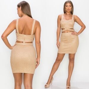 Chic Tan Metallic Detail Skirt Set